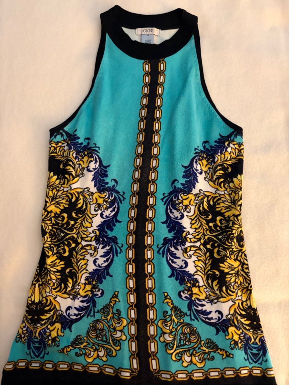 Cache Turquoise, Black & Gold Chain-Print Sweater Tank